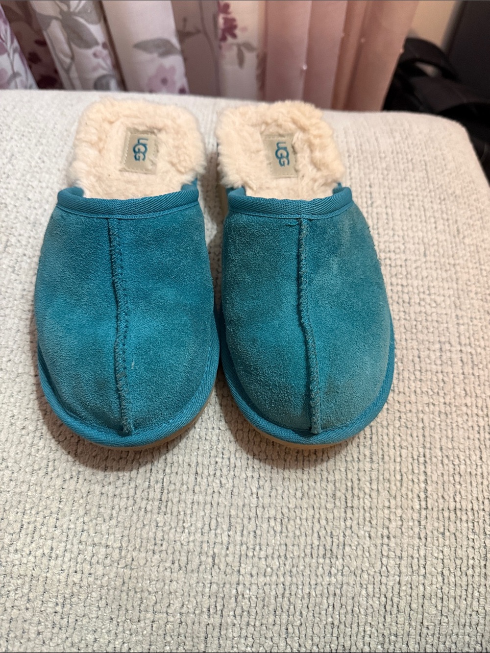 UGG Kids Teal Suede Shearling-Lined Slip-Ons